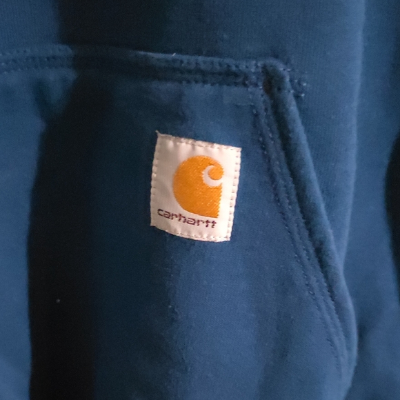 Carhartt Men's Navy Hoodie with Orange Logo - Picture 4 of 5